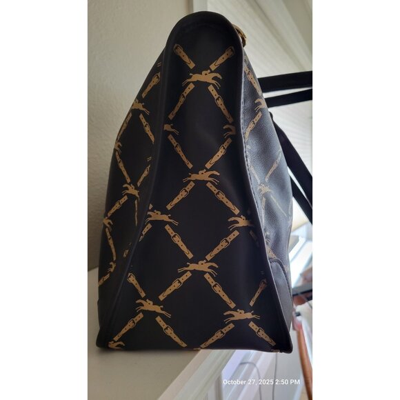 LONGCHAMP Horse Logo Boston Dark Brown Hand Tote Bag Vintage - Picture 6 of 14